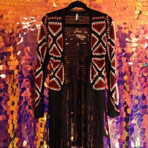 Crochet/ suedette patchwork cardigan